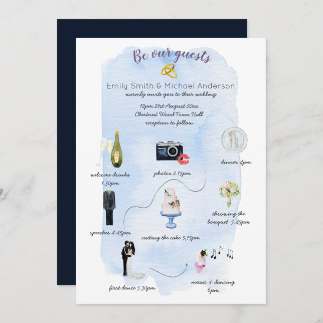 Illustrated Wedding Timeline Invitation Program (Front/Back)