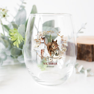 Illustrated Western Bachelorette Bridesmaid Stemless Wine Glass