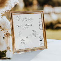 Illustrated Whimsical Wedding Bar Menu