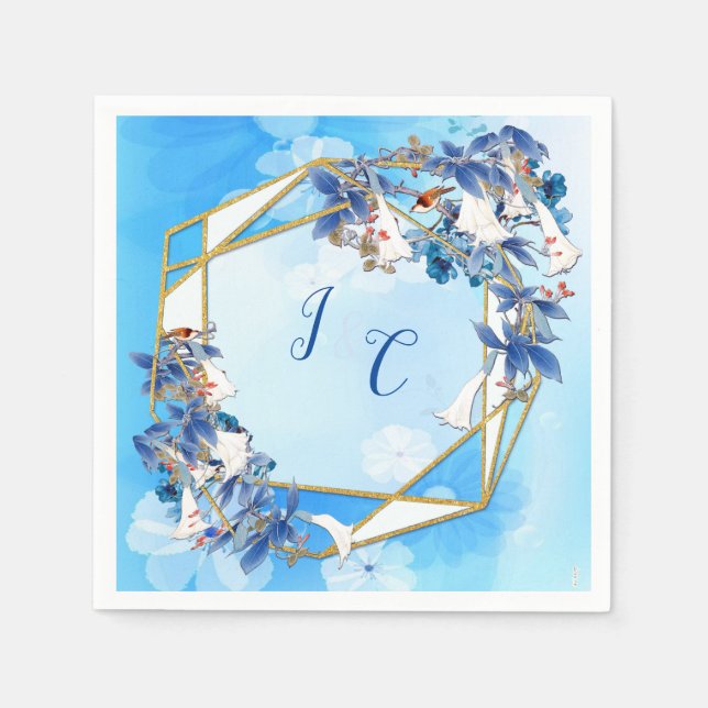 Illustrated  White Watercolor Moon flower Napkin (Front)