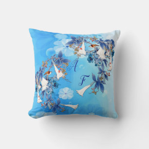 Illustrated  White Watercolor Moonflower Cushion