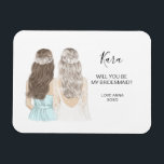 Illustrated Will you be my bridesmaid magnet<br><div class="desc">Simple and classic "Will you be my bridesmaid?" magnet featuring a bride & bridesmaid. Customize the name and role to your preference.</div>