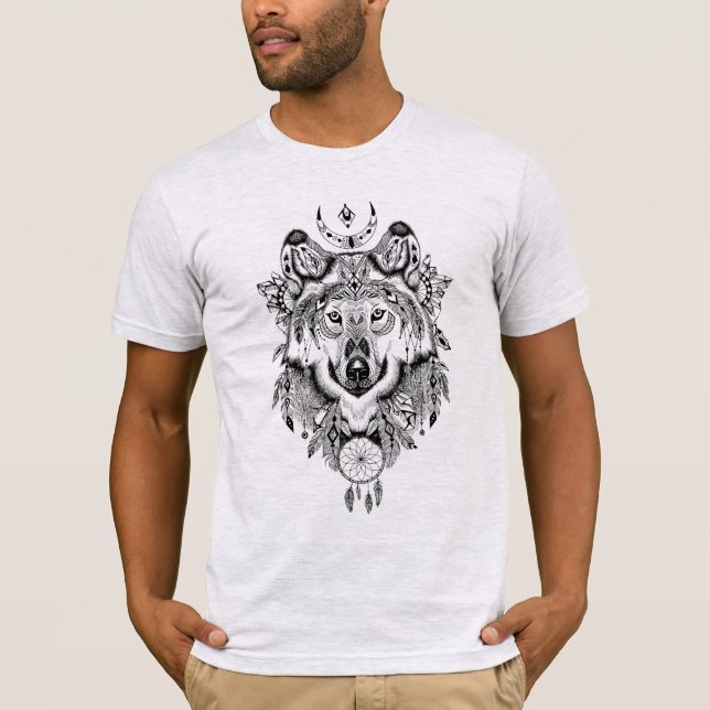 Illustrated Wolf Dream catcher T-Shirt (Front)