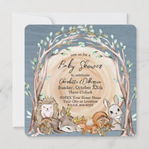 Illustrated Woodland Forest Animals Baby Shower Invitation