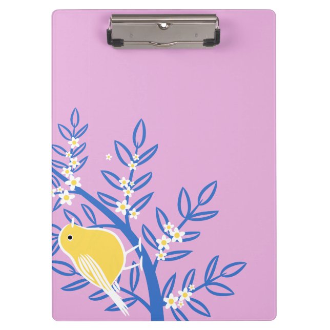 Illustrated Yellow Bird on a Pink Background Clipboard (Front)