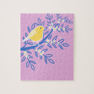Illustrated Yellow Bird on a Pink Background Jigsaw Puzzle