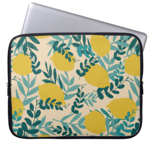 illustration. background lemons and leaves laptop sleeve
