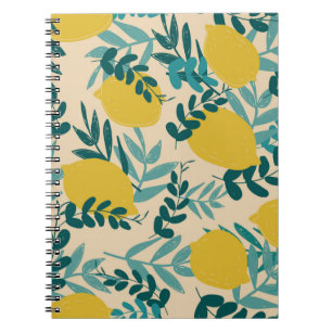 illustration. background lemons and leaves notebook