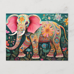 Illustration bunter Elefant mit Blumen Postcard