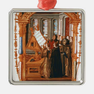 Illustration depicting choir singing the metal tree decoration