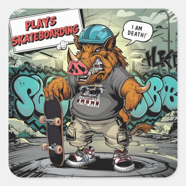 Illustration design of artistic skateboarding wild square sticker (Front)