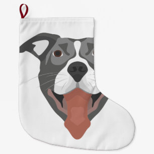 Illustration Dog Smiling Pitbull Large Christmas Stocking