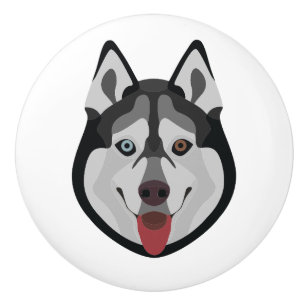 Illustration dogs face Siberian Husky Ceramic Knob