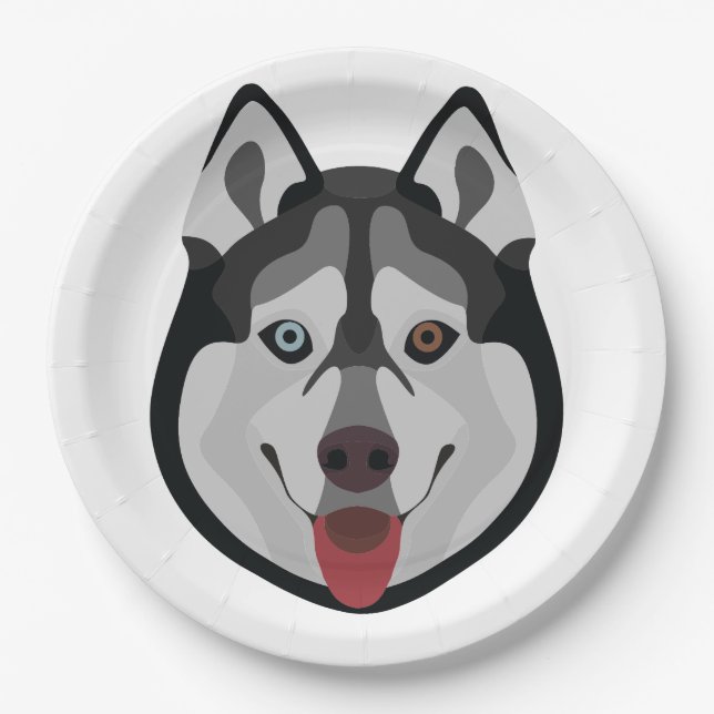 Illustration dogs face Siberian Husky Paper Plate (Front)