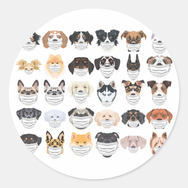 Illustration Dogs with respirator set Classic Round Sticker (Front)