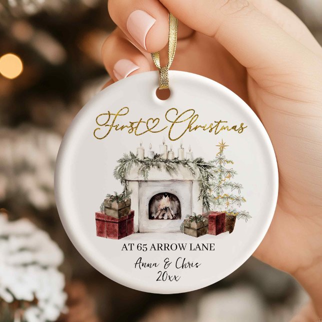 Illustration First Christmas in our new home Ceramic Tree Decoration (Creator Uploaded)