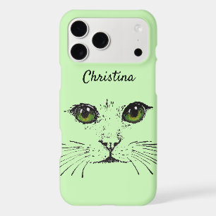 Illustration in Black of Cat Face Whiskers Green
