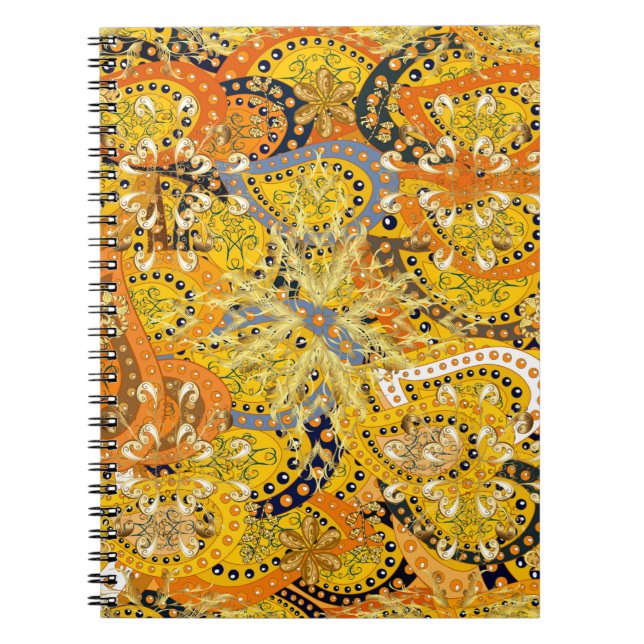 Illustration in yellow, orange and brown colours.  notebook (Front)