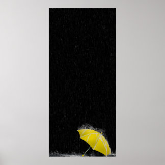 Illustration Lost Yellow Umbrella in Rain Poster