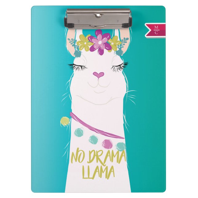 Illustration No Drama Llama Monogram Clipboard (Front)