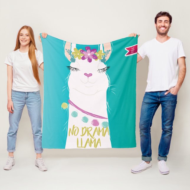 Illustration No Drama Llama with Monogram Fleece Blanket (In Situ)