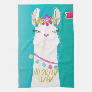 Illustration No Drama Llama with Monogram Tea Towel