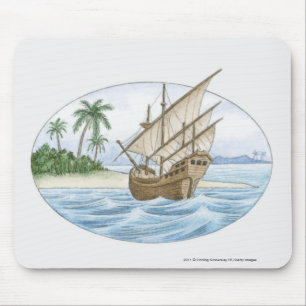 Illustration of 16th Century ship near island Mouse Pad