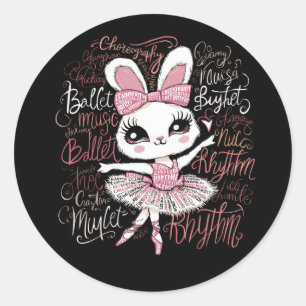Illustration of a ballerina bunny's hairstyle wear classic round sticker