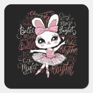 Illustration of a ballerina bunny's hairstyle wear square sticker