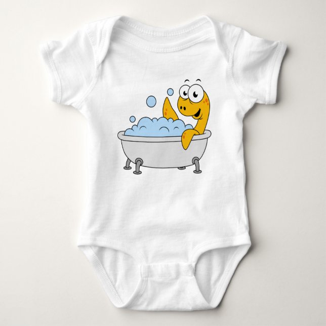 Illustration Of A Bathing Loch Ness Monster. Baby Bodysuit (Front)