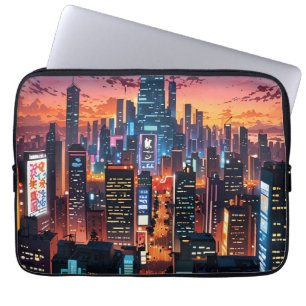 Illustration of a big city at night laptop sleeve
