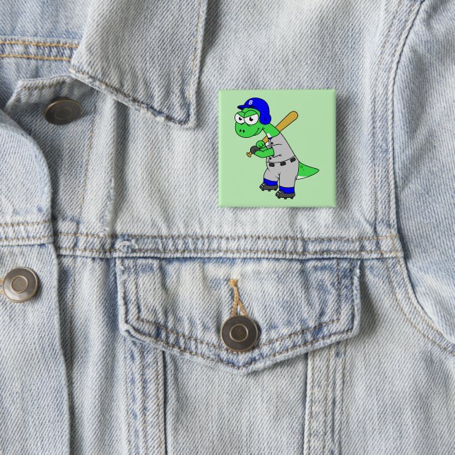 Illustration Of A Brontosaurus Baseball Player. 15 Cm Square Badge (In Situ)
