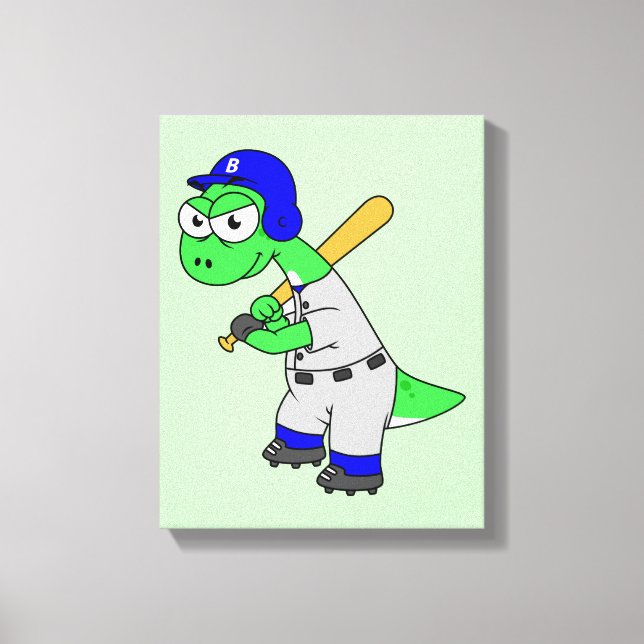 Illustration Of A Brontosaurus Baseball Player. Canvas Print (Front)