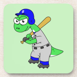 Illustration Of A Brontosaurus Baseball Player. Coaster