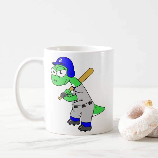 Illustration Of A Brontosaurus Baseball Player. Coffee Mug (With Donut)