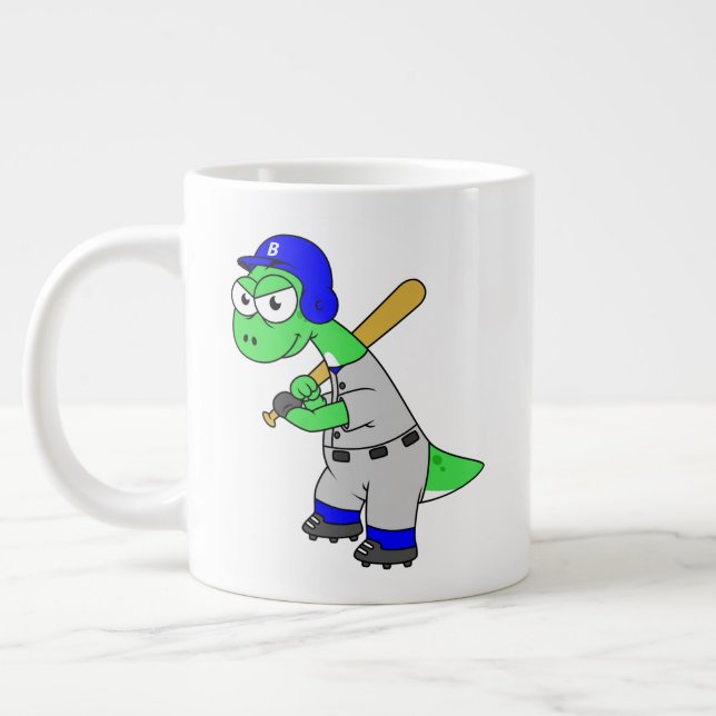 Illustration Of A Brontosaurus Baseball Player. Large Coffee Mug (Left)