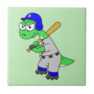 Illustration Of A Brontosaurus Baseball Player. Tile