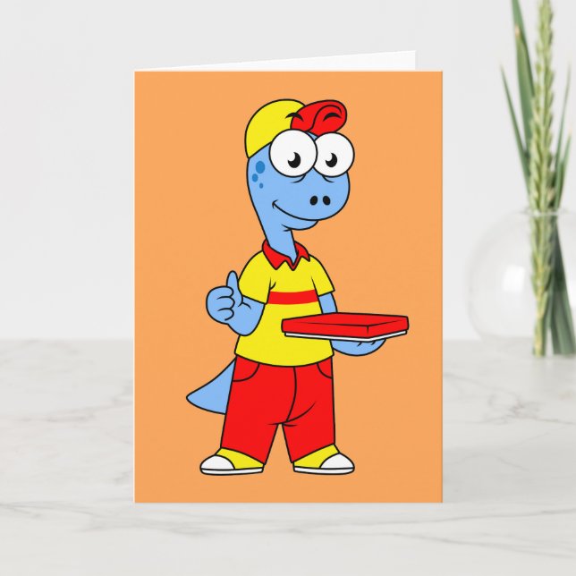 Illustration Of A Brontosaurus Delivery Person. Card (Front)