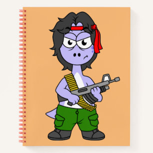 Illustration Of A Brontosaurus Dressed As Rambo. Notebook