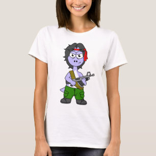 Illustration Of A Brontosaurus Dressed As Rambo. T-Shirt