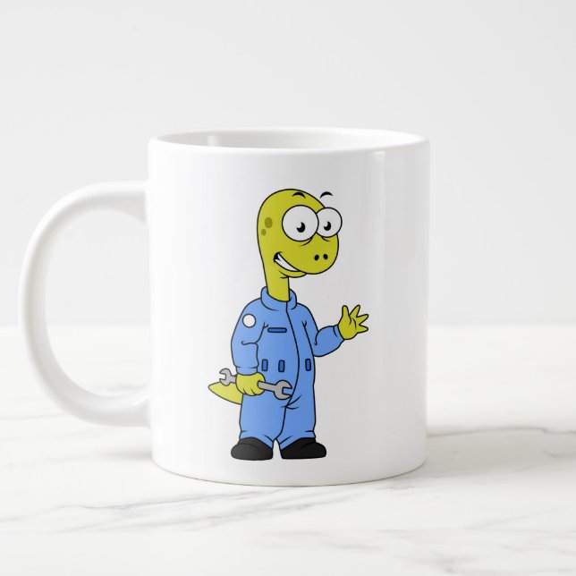 Illustration Of A Brontosaurus Mechanic. Large Coffee Mug (Left)