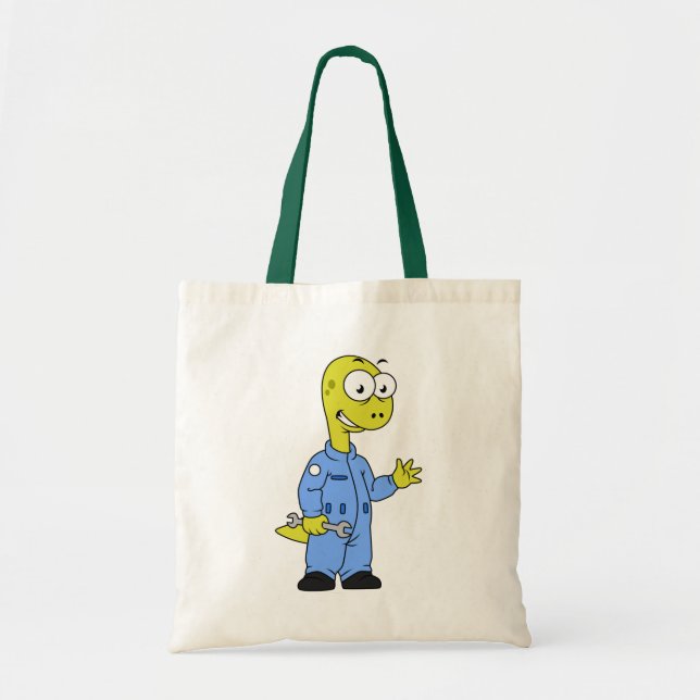 Illustration Of A Brontosaurus Mechanic. Tote Bag (Front)