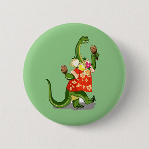 Illustration Of A Brontosaurus Playing Maracas. 6 Cm Round Badge
