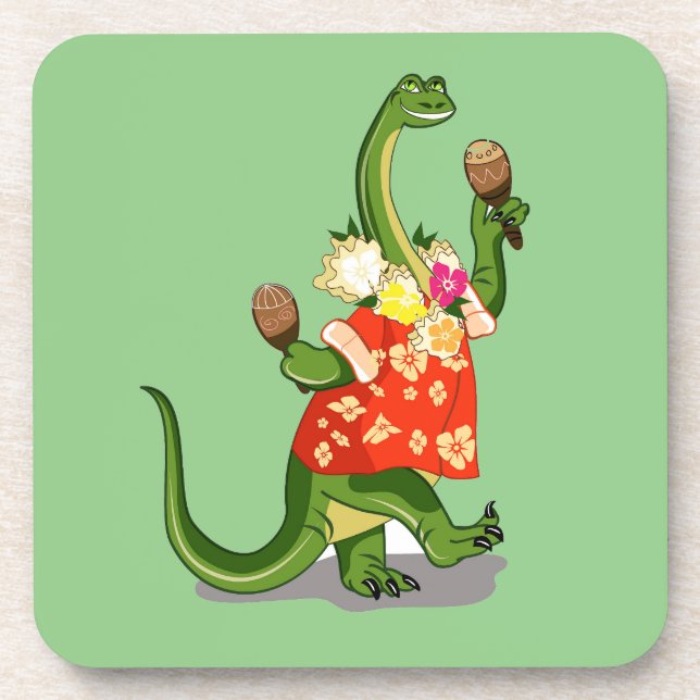 Illustration Of A Brontosaurus Playing Maracas. Coaster (Front)