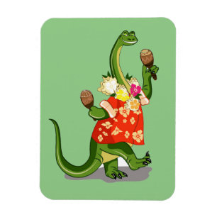 Illustration Of A Brontosaurus Playing Maracas. Magnet