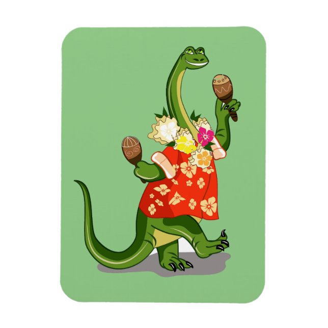 Illustration Of A Brontosaurus Playing Maracas. Magnet (Vertical)