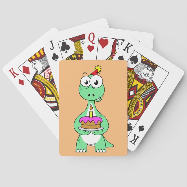 Illustration Of A Brontosaurus With Birthday Cake. Playing Cards (Back)