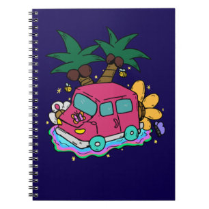 Illustration of a car, bees, and butterflies. notebook