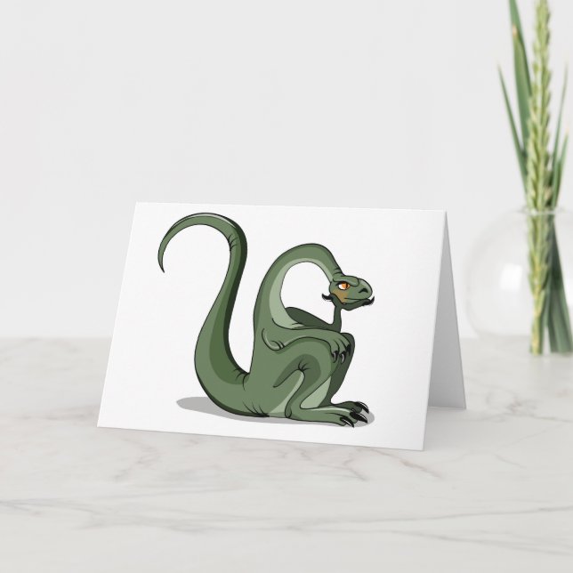 Illustration Of A Cartoon Brontosaurus Thinking. Card (Front)