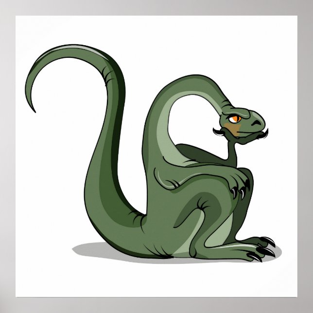 Illustration Of A Cartoon Brontosaurus Thinking. Poster (Front)